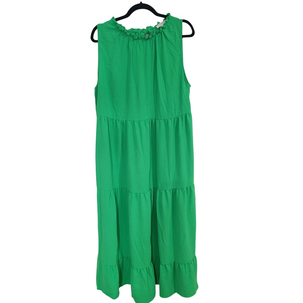 Chic Soul Green Tiered Maxi Dress Plus Size 2XL Ruffle Neck Sleeveless Back Tie